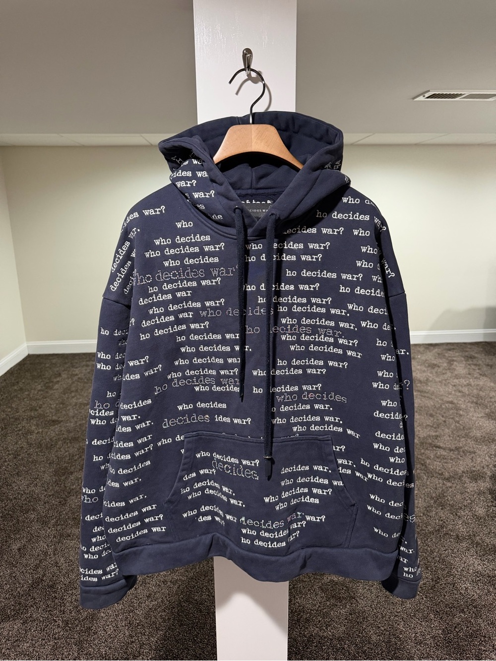 Who Decides War WDW Flared Scripture Dark Blue Hoodie
